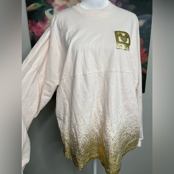 Disney WDW Golden Logo Pink & Gold Spirit Jersey Top L Limited Glittery Sprinkle - Picture 4 of 10